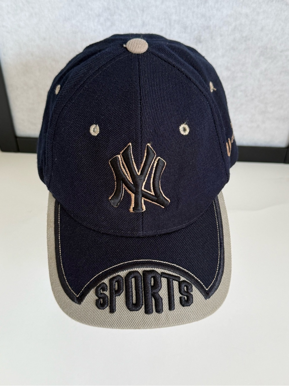 Vintage New York Yankees Hat Cap Adjustable Velcro T.R.X Sports Korea Wool Blend